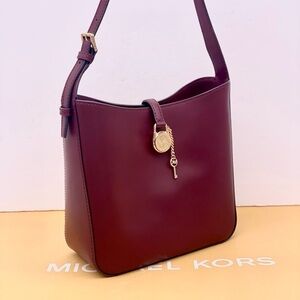 Michael Kors Lyra Shoulder Bucket Leather Bag Oxblood